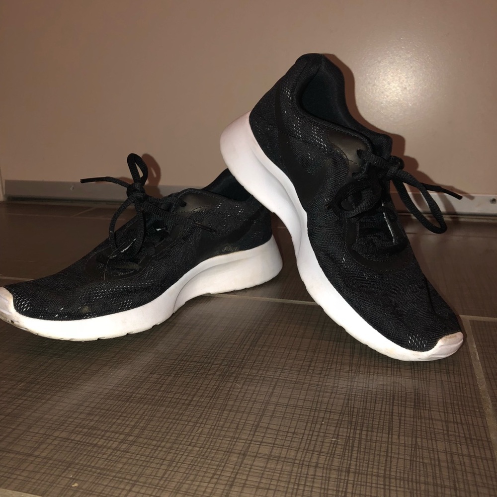 Black and white floral printed nikes